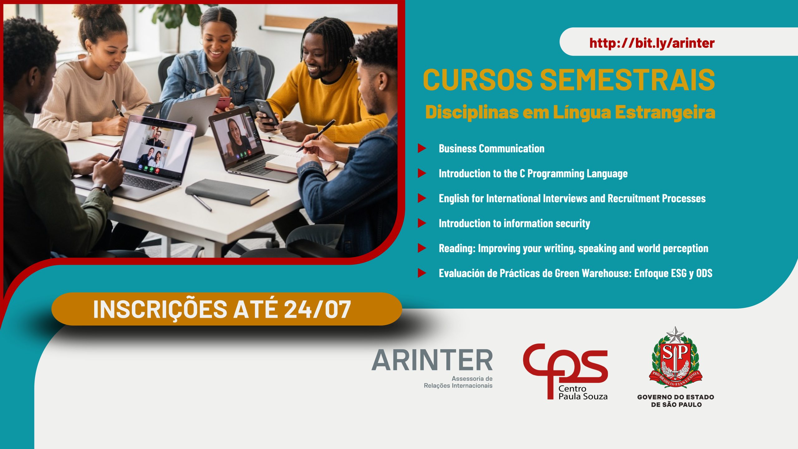 Abertas as inscrições para disciplinas em língua estrangeira destinadas a estudantes das Fatecs